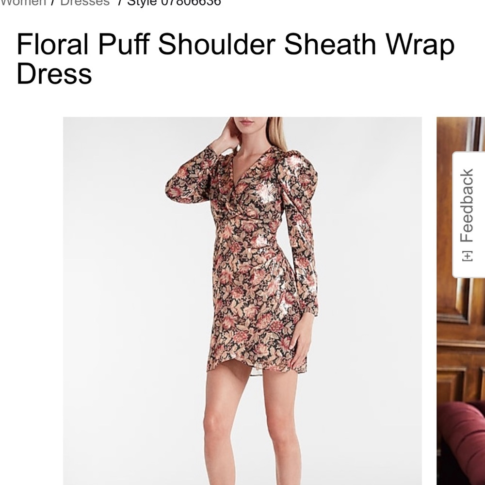 Express Floral Puff Shoulder Sheath Wrap Dress